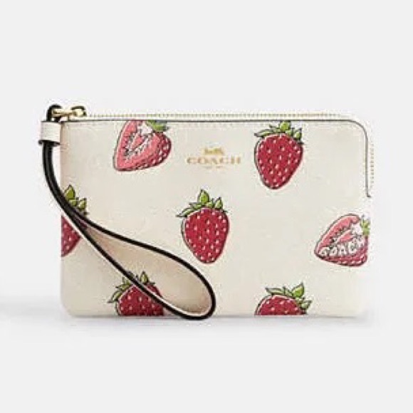 Coach Corner Zip Wristlet With Strawberry Print - Picture 3 of 11